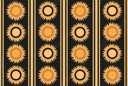 Ethnic design Geometric wallpaper print with sun. Seamless pattern with yellow sun in trendy retro Baroque style. Vector illustration can used fabric and textile print. EPS 10