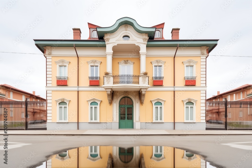 Obraz premium symmetrical front shot of an italianate facade with a central belvedere