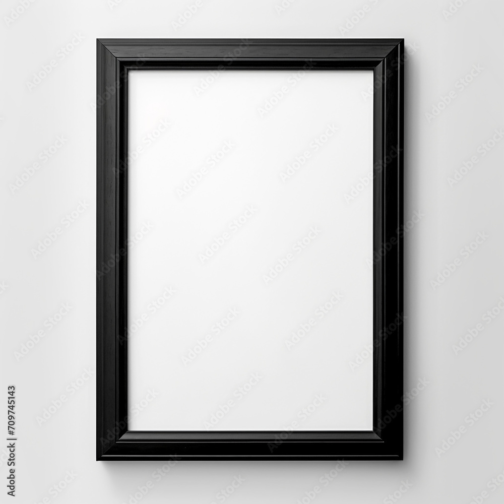 empty black wooden frame filled with white matte board hanging on blank wall created with Generative Ai empty black wooden frame filled with white matte board hanging on blank wall created with Generative Ai