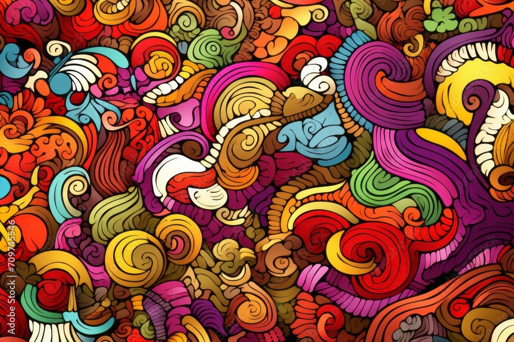 Cartoon cute doodles featuring detailed and surreal patterns seamlessly integrated into an abstract and harmonious composition, Generative AI
