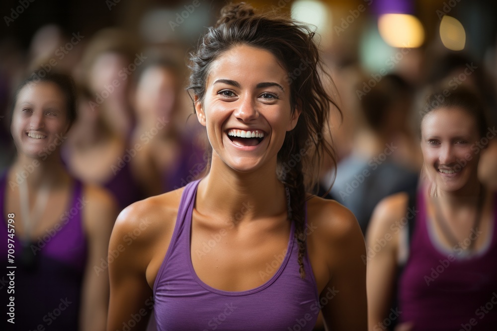 Female fitness studio owner leading a dynamic workout class, Generative AI