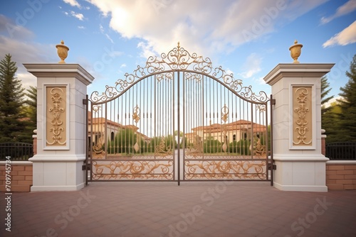 elegant wrought iron gate at driveway entrance photo