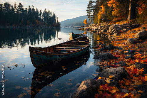 Lake of Tranquility: Autumn's Rowboat Retreat