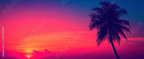 Beauty Silhouette Coconut Tree Purple Orange, Design llustration Background