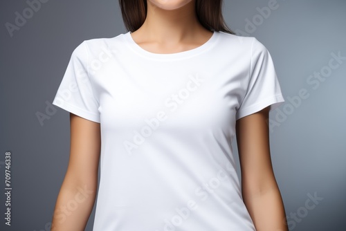Girl wearing a plain white t-shirt for mockup