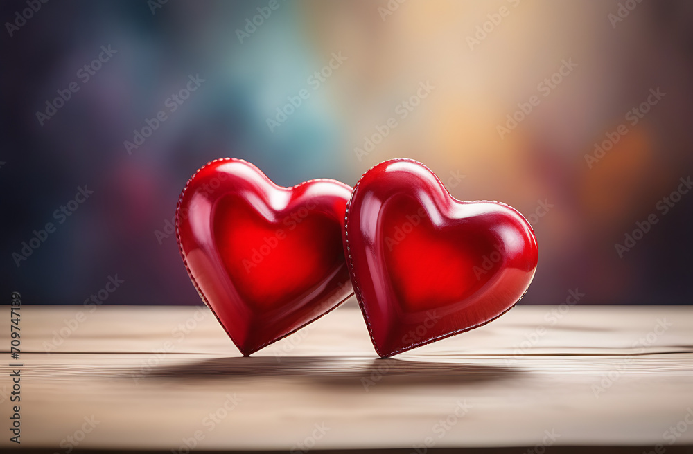 Obraz premium two red hearts close-up on a plain background