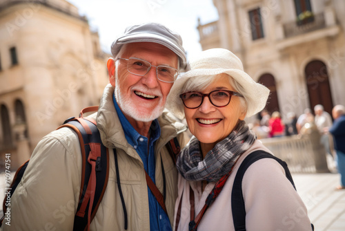 Smiling Elderly Couple Embracing Travel © Luba
