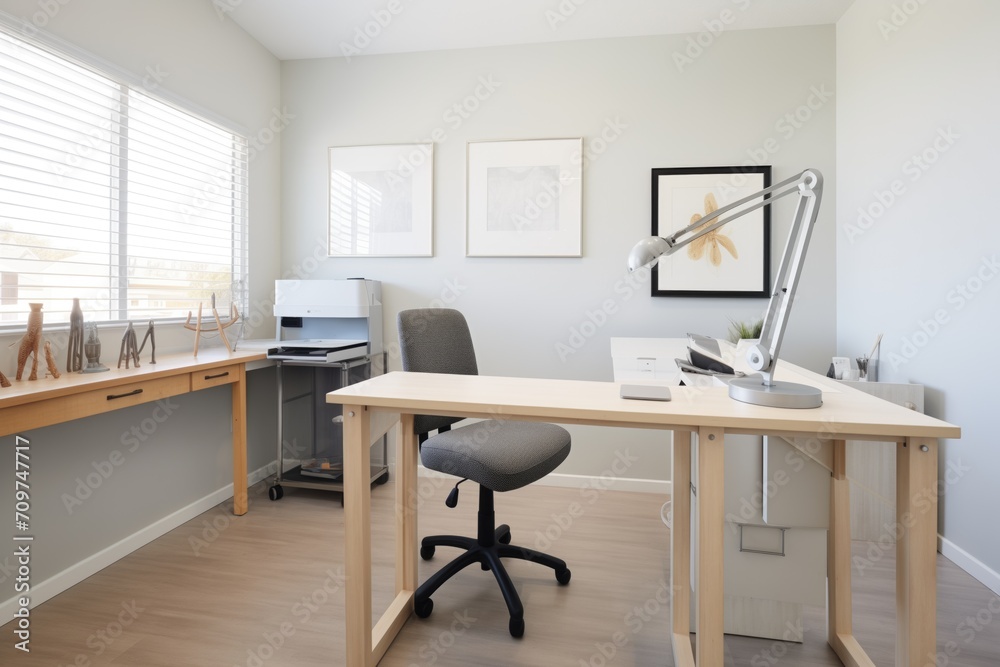 office space with an asymmetrical desk and ergonomic chair office space with an asymmetrical desk and ergonomic chair