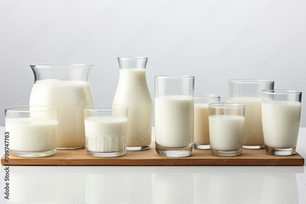 Isolated glass milk collection on white background. Isolated glass milk collection on white background.