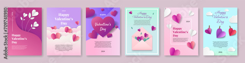 Valentine's day concept posters set. Vector illustration. Cute love sale banners or greeting cards