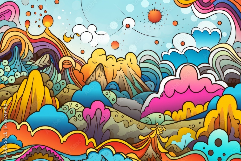 Cartoon cute doodles illustrating a detailed and surreal mosaic of abstract elements seamlessly combined in a pattern, Generative AI Cartoon cute doodles illustrating a detailed and surreal mosaic of abstract elements seamlessly combined in a pattern, Generative AI