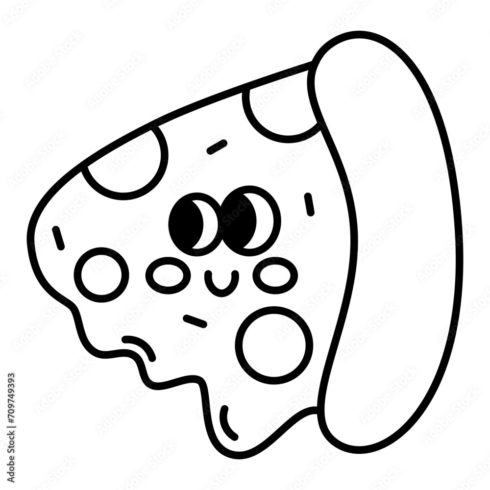Kawaii Pizza slice cartoon line icon. Kawaii Pizza slice cartoon line icon.