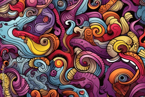 Cartoon cute doodles of abstract surreal elements, intricately designed to create a mesmerizing and detailed seamless pattern, Generative AI