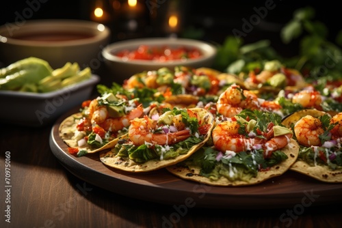 Tostada with shrimp and vegetables