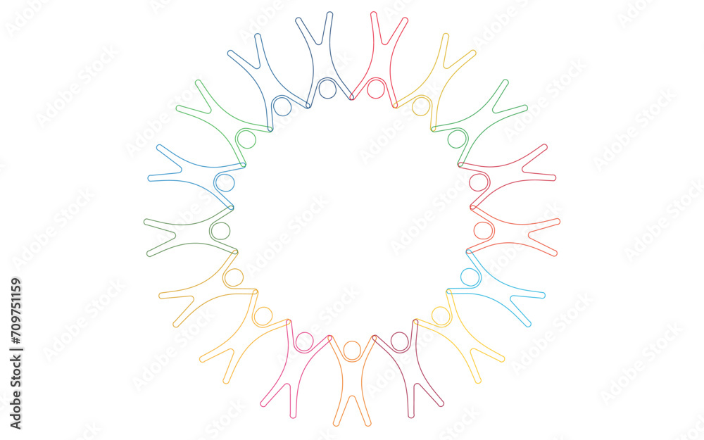 Naklejka premium SDGs colors, people holding hands in a circle