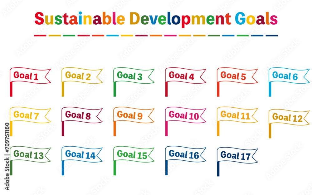 Heading label set in SDG colors, flag