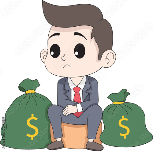 illustration of a lot of money cant buy happiness, successful businessman
