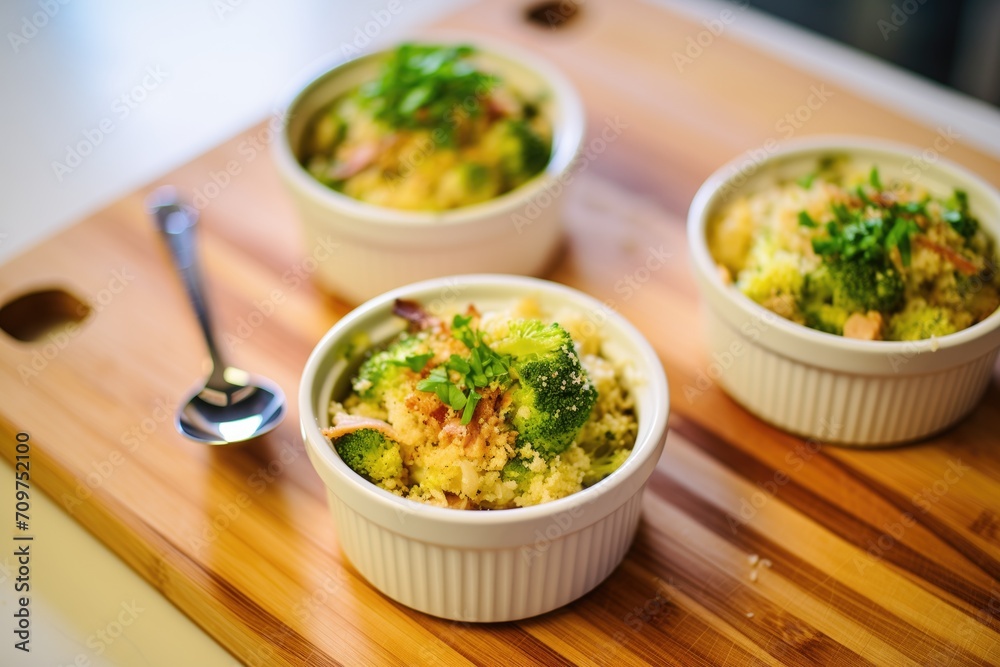 individual broccoli rice servings in ramekins individual broccoli rice servings in ramekins