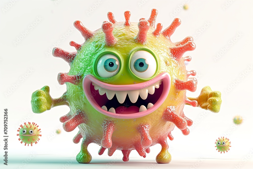 Fototapeta premium Funny bacteria, viruses characters with funny faces