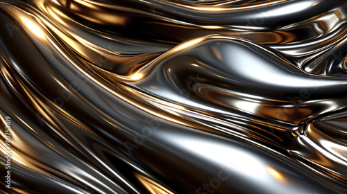 3D abstract silver background with golden glow illustration © iv work
