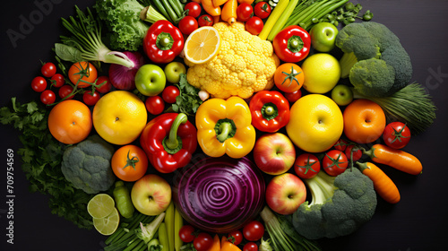 Colorful vegetables and fruits vegan food in rain © artist