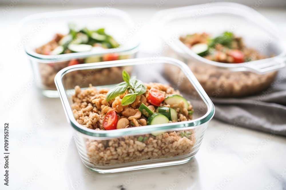 farro salad meal prep in four individual containers farro salad meal prep in four individual containers