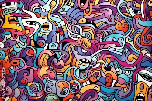 Cartoon cute doodles of abstract surreal shapes and forms, intricately intertwined in a seamless and detailed pattern, Generative AI