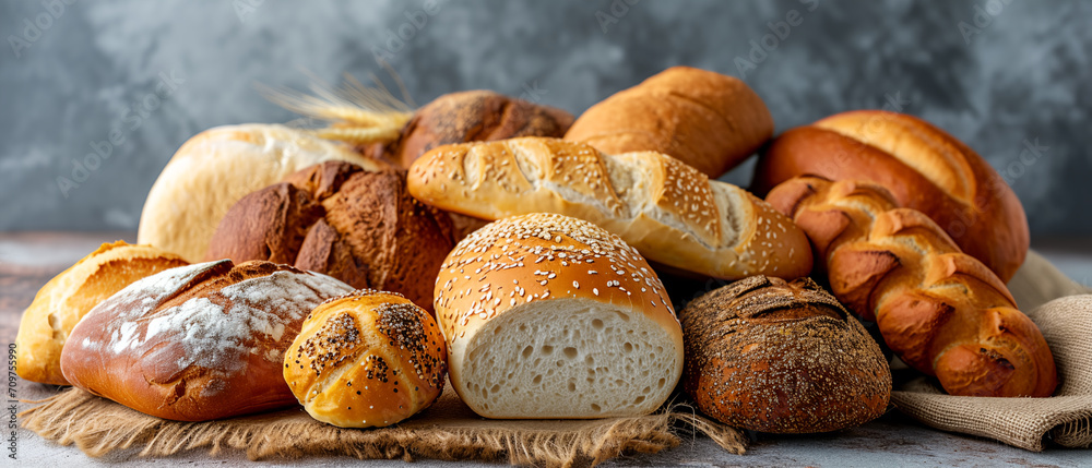 Fresh fragrant bread freshly baked on the table. Food concept