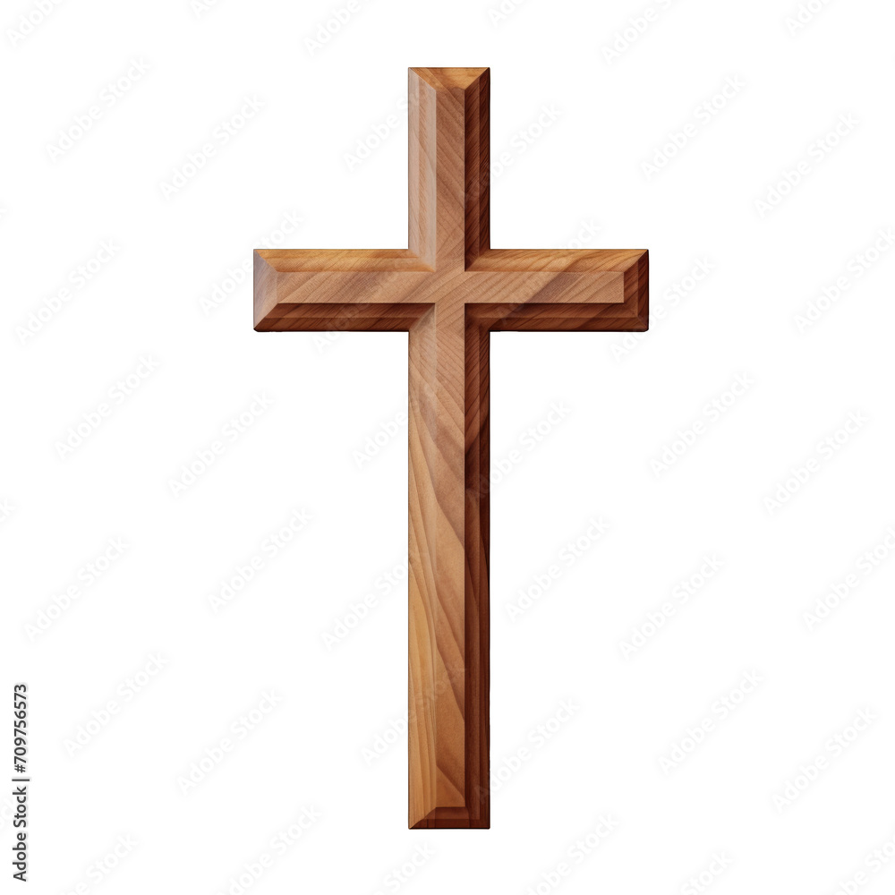 The Christianity wooden cross on a cutout PNG transparent background