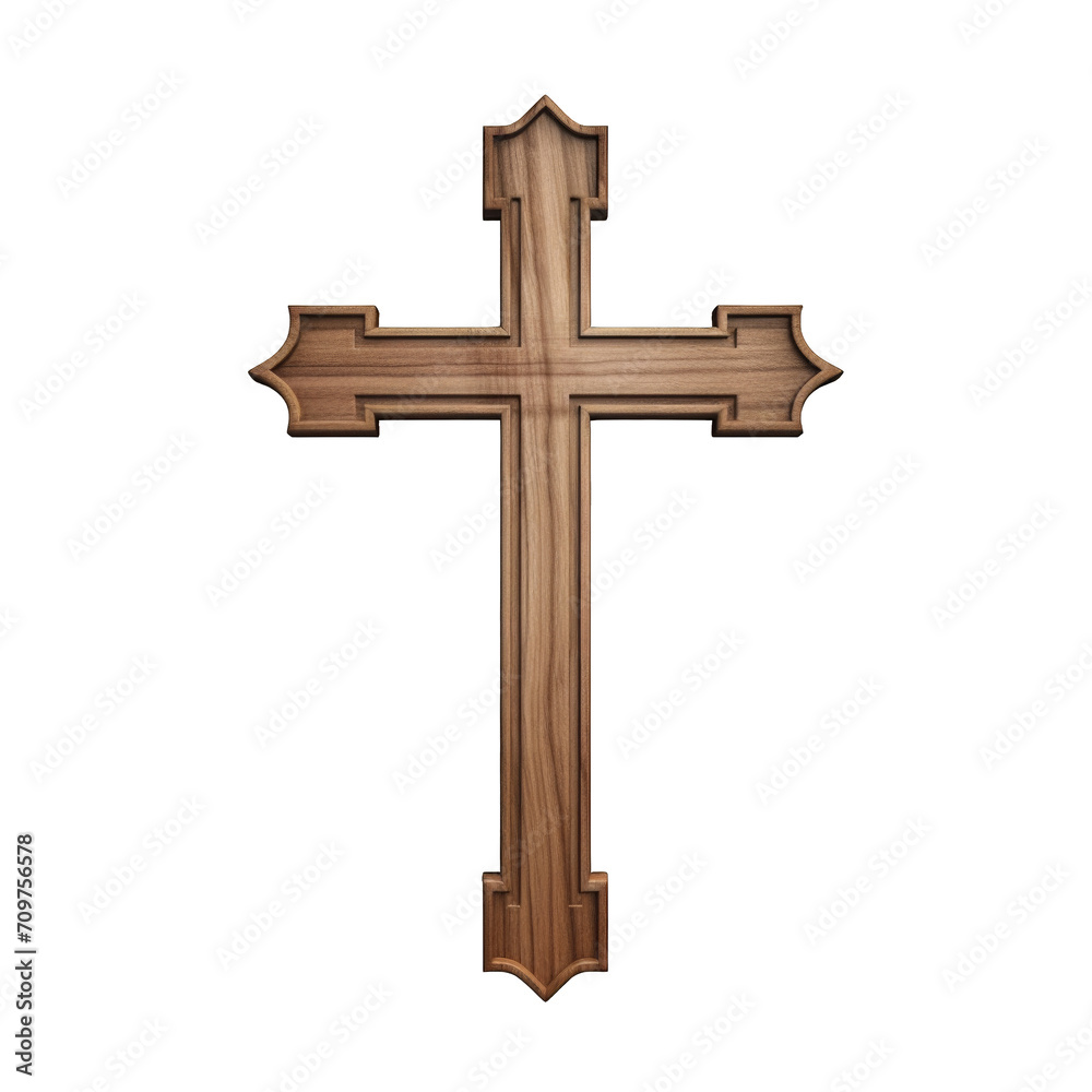 The Christianity wooden cross with bezel on a cut out PNG transparent background
