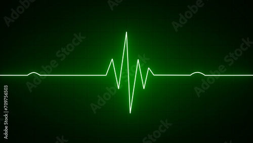 Green neon Heart pulse monitor with signal. Heartbeat line. Flat line EKG, Pulse trace. EKG and Cardio symbol. Healthy and Medical concept photo