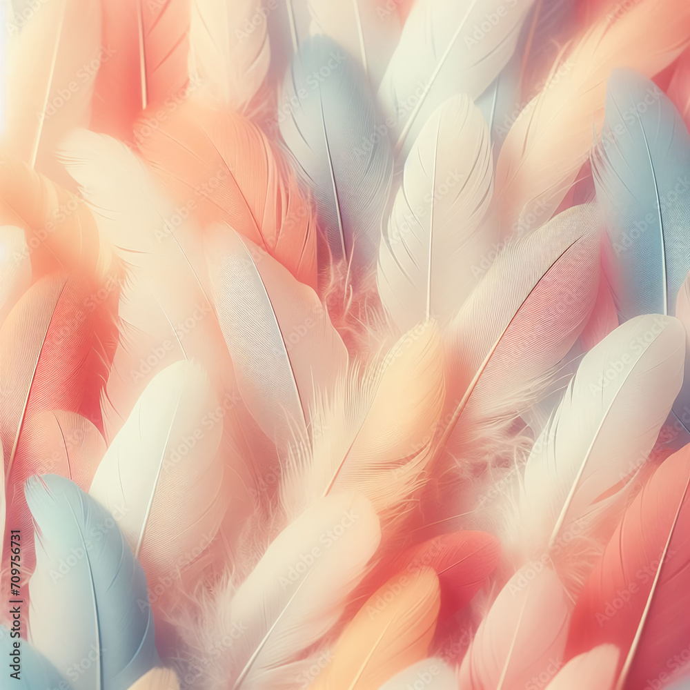 background of delicate feathers in pastel colors abstract, Al Generation - obrazy, fototapety, plakaty 