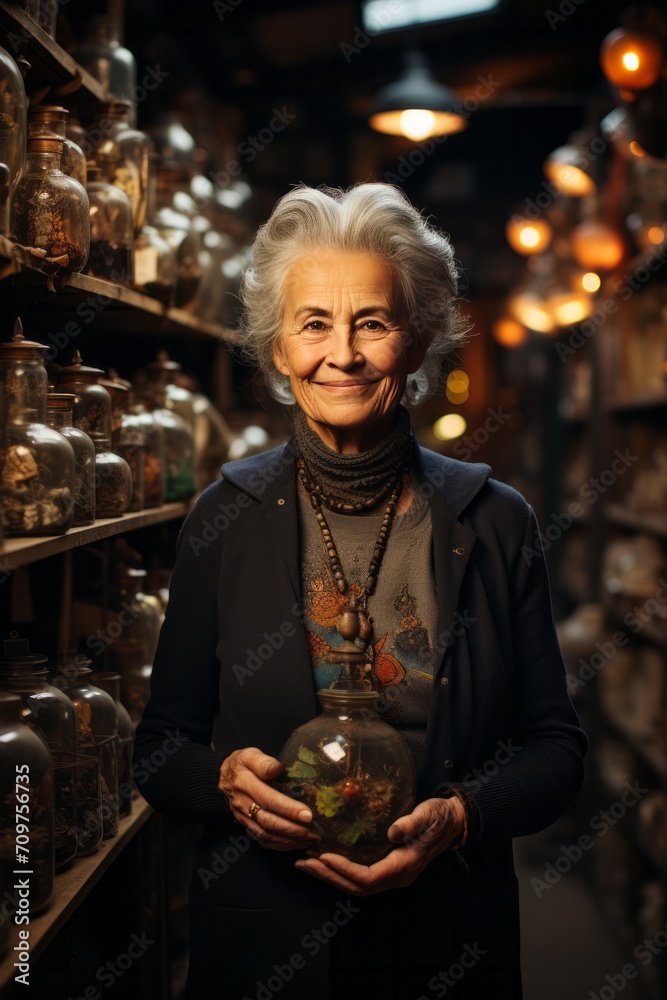 Female antique store owner with a collection of vintage treasures, Generative AI.jpeg, Female antique store owner with a collection of vintage treasures, Generative AI