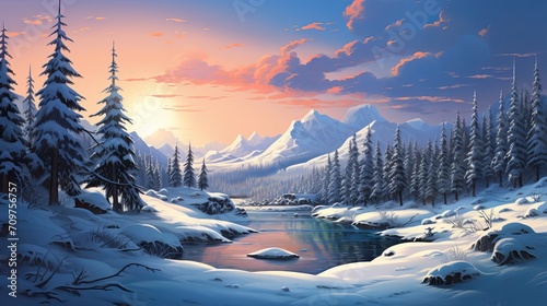 Frosty Resplendence: Winter’s Resplendent Touch on Nature’s Canvas, generative ai © Rika