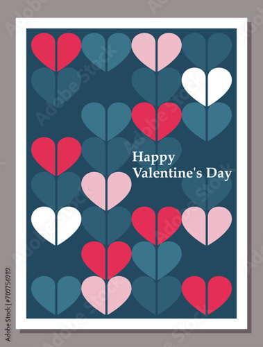 Valentine's day greeting card concept in retro style with hearts and lettering. Vector illustration.