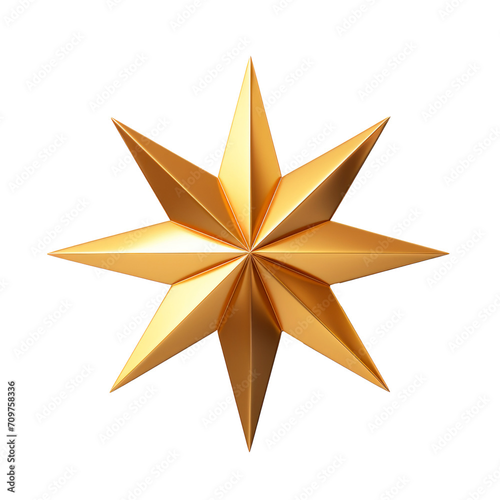 Fototapeta premium Golden star. Isolated on transparent background, PNG