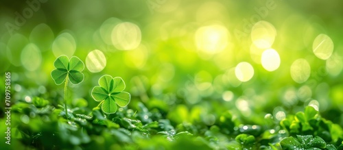 green clovers abstract background with beautiful bokeh