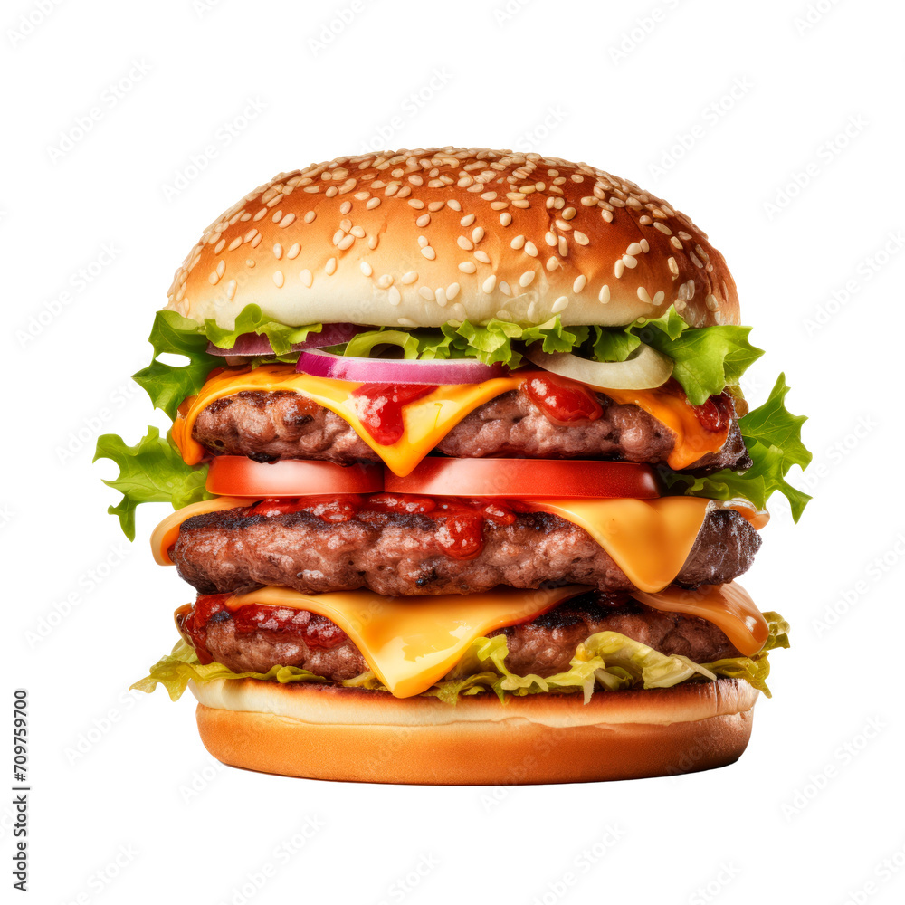 Huge burger. Isolated on transparent background, PNG Huge burger. Isolated on transparent background, PNG