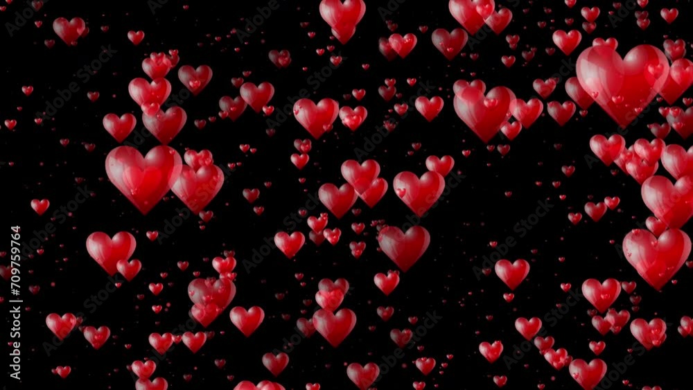 Red colour hearts motion blinking on black background. Video effect for Valentine's and Wedding day. Overlay backdrop. Romance. Red colour hearts motion blinking on black background. Video effect for Valentine's and Wedding day. Overlay backdrop. Romance.