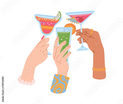 People hands with various glasses.