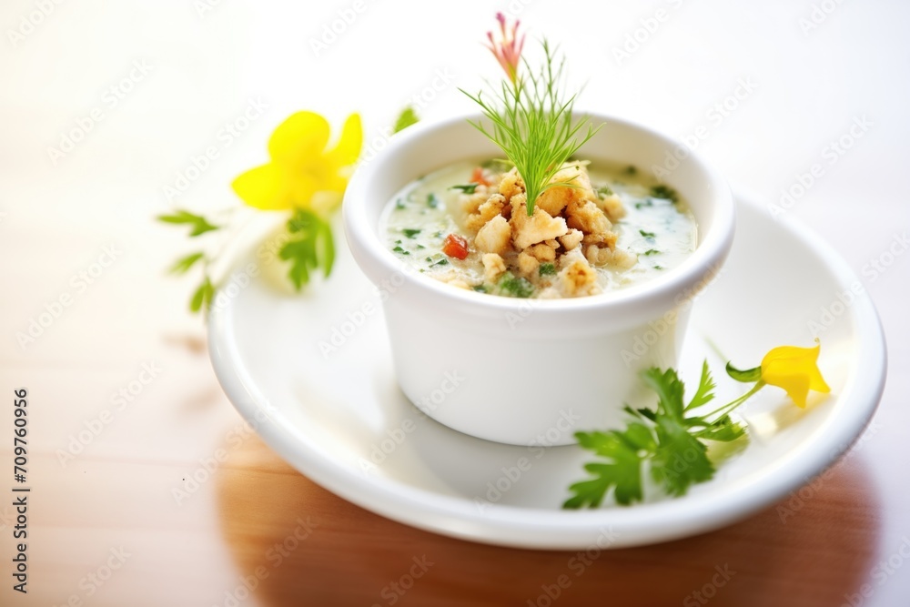 gourmet clam chowder presentation with fresh herbs