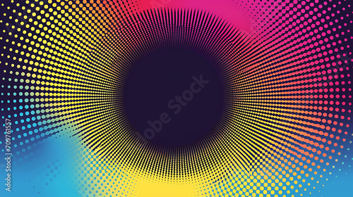 Halftone circle pattern border, empty center, cmyk colors