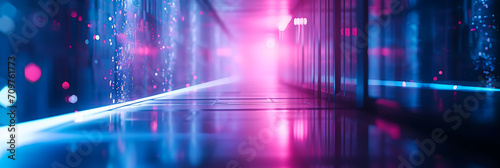 abstract tech background with glowing lines. In blue, pink and purple.  photo