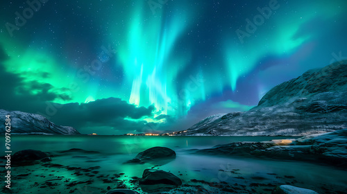 aurora borealis in the mountains, forest and lake. - The awe-inspiring sight of auroras in the night sky, witnessed firsthand.