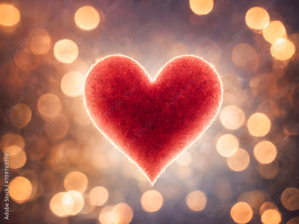 Red heart on bokeh background. Valentine's day concept.