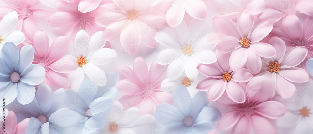 Pastel colored petals of spring, ultra wide, serene, as a perfect background and copy space Pastel colored petals of spring, ultra wide, serene, as a perfect background and copy space