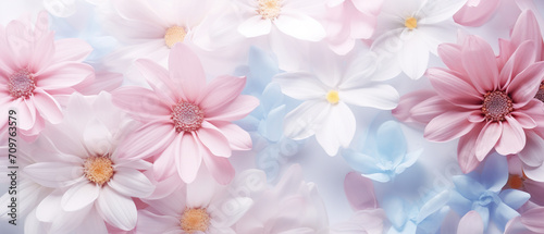 Pastel colored petals of spring, ultra wide, serene, as a perfect background and copy space