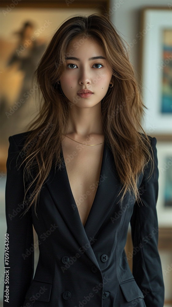 Asian model in elegant jackets