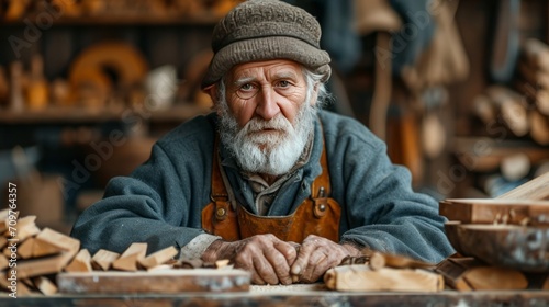 Old man working on wood, woord works