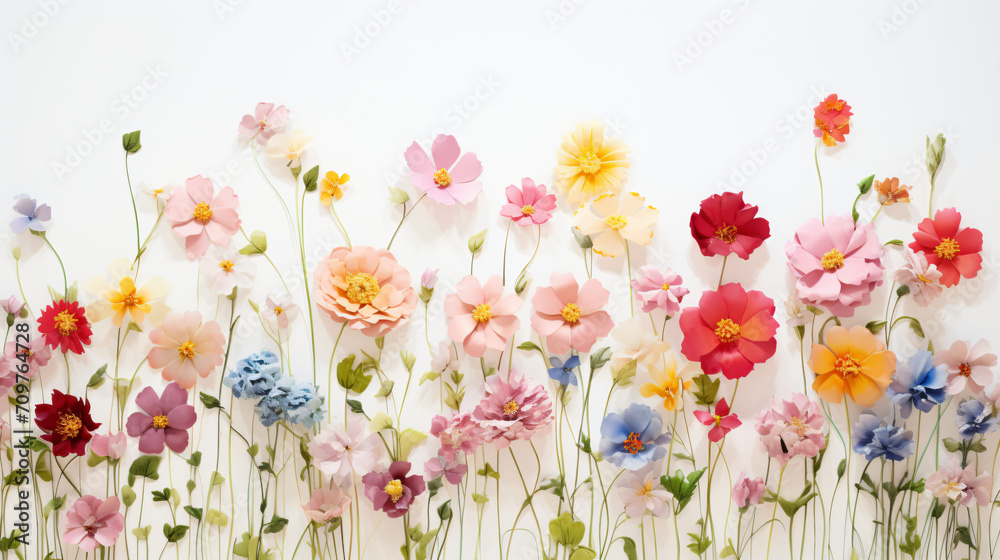 Flowers blooming against a pristine white background